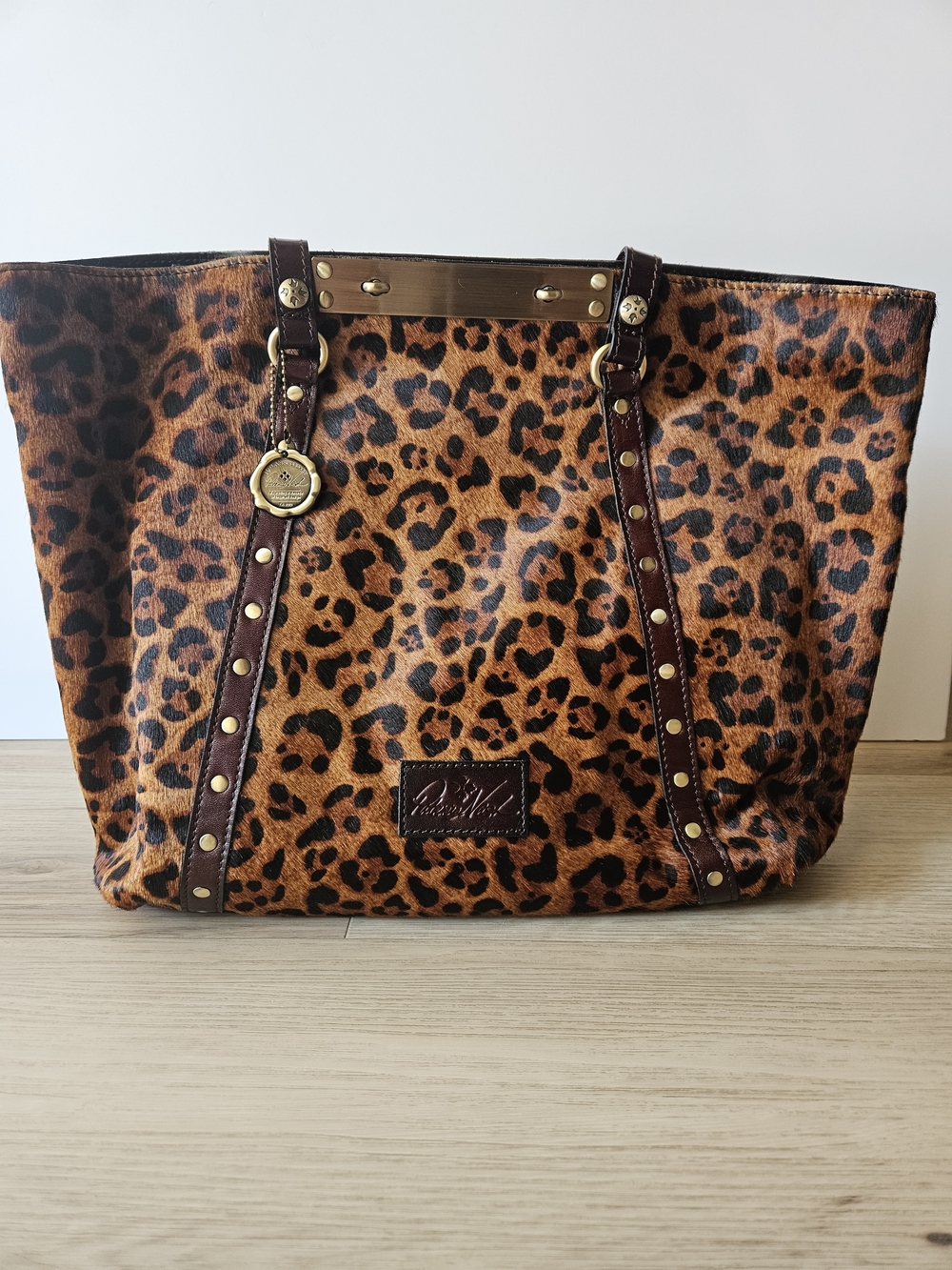 Patricia Nash Benvenuto Leopard Haircalf Tote with Brown Leather